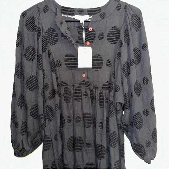 Umgee Black and Red Sundress with Bishop Sleeves and Crew Neck - Picture 1 of 3